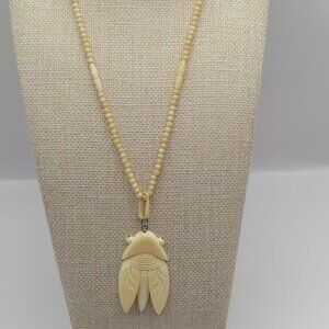 Bone Carved Cicada Pendant Necklace